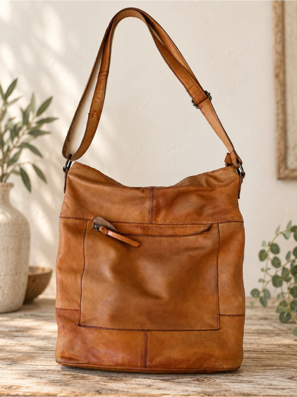 Gusti Leder Studio Tan Brown Genuine Leather Shoulder Crossbody Bag